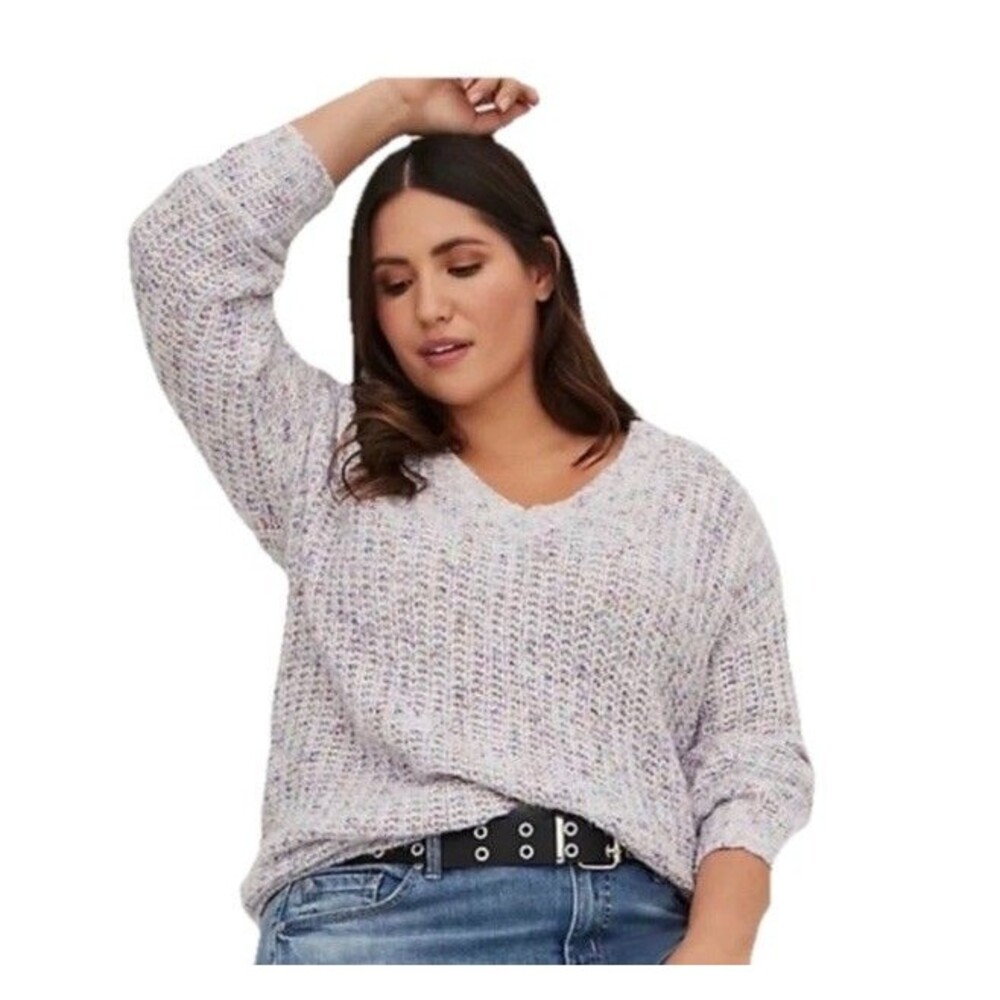 Torrid V Neck Pullover Sweater Multi 2x Pastel Confetti Cozy Chunky Knit